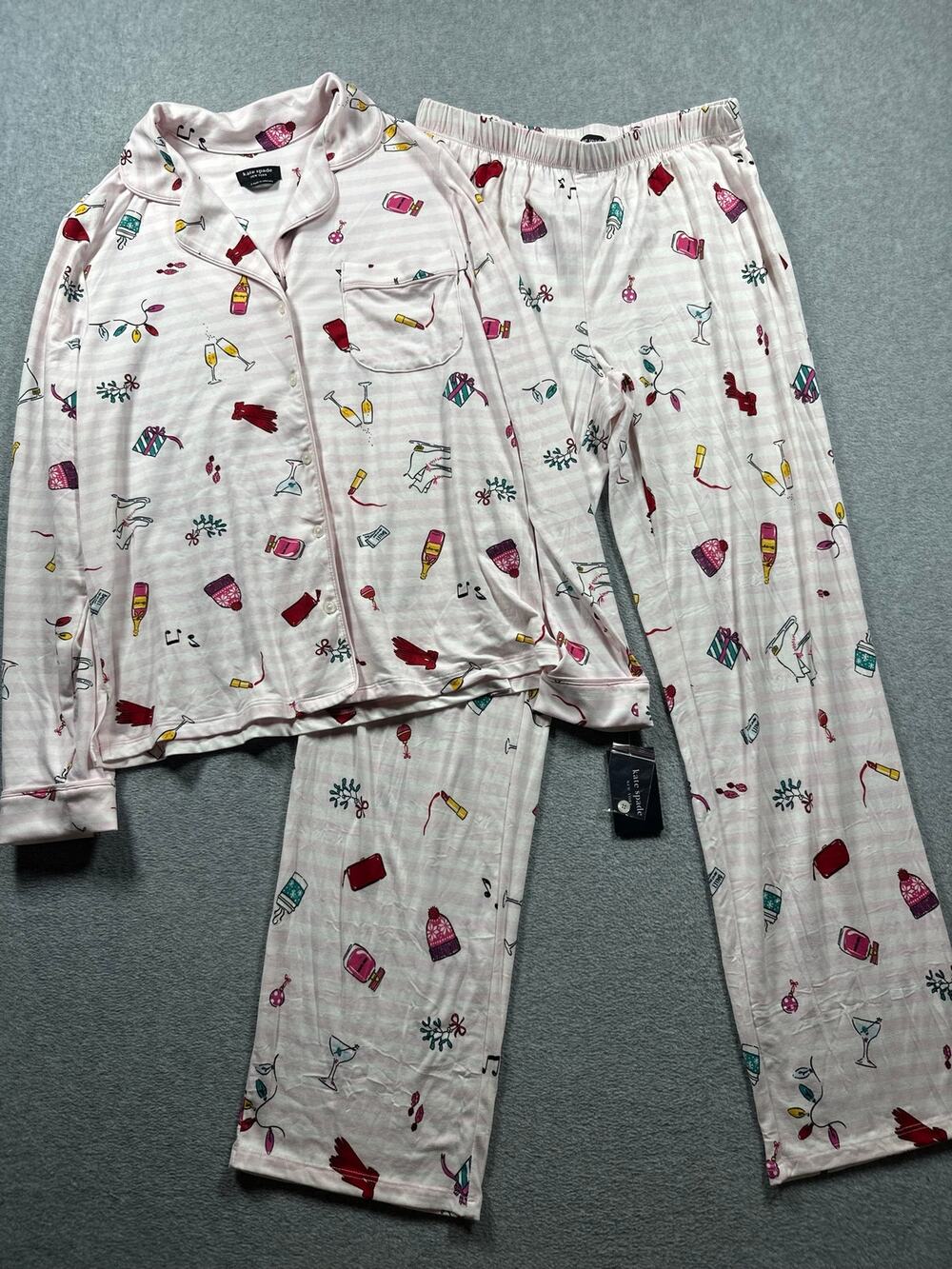 Kate Spade 2-Piece Pajama Set Women's Small Pink Stripe Novelty Print Loungewear